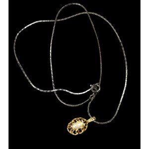 Elegant Oval Faux Opal Gold Tone Pendant Necklace